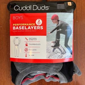 Cuddl Duds Boys Gray and Black Thermal Long Sleeve Crew & Pant, 2 Pc Set